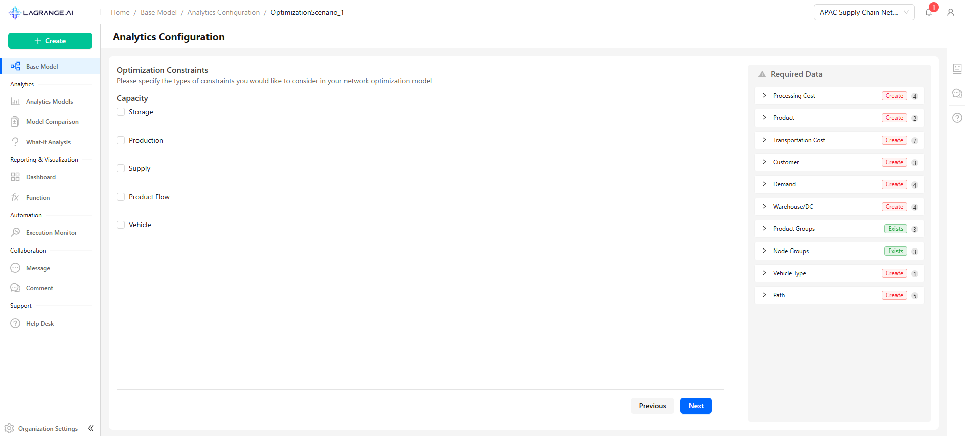 Optimization constraints